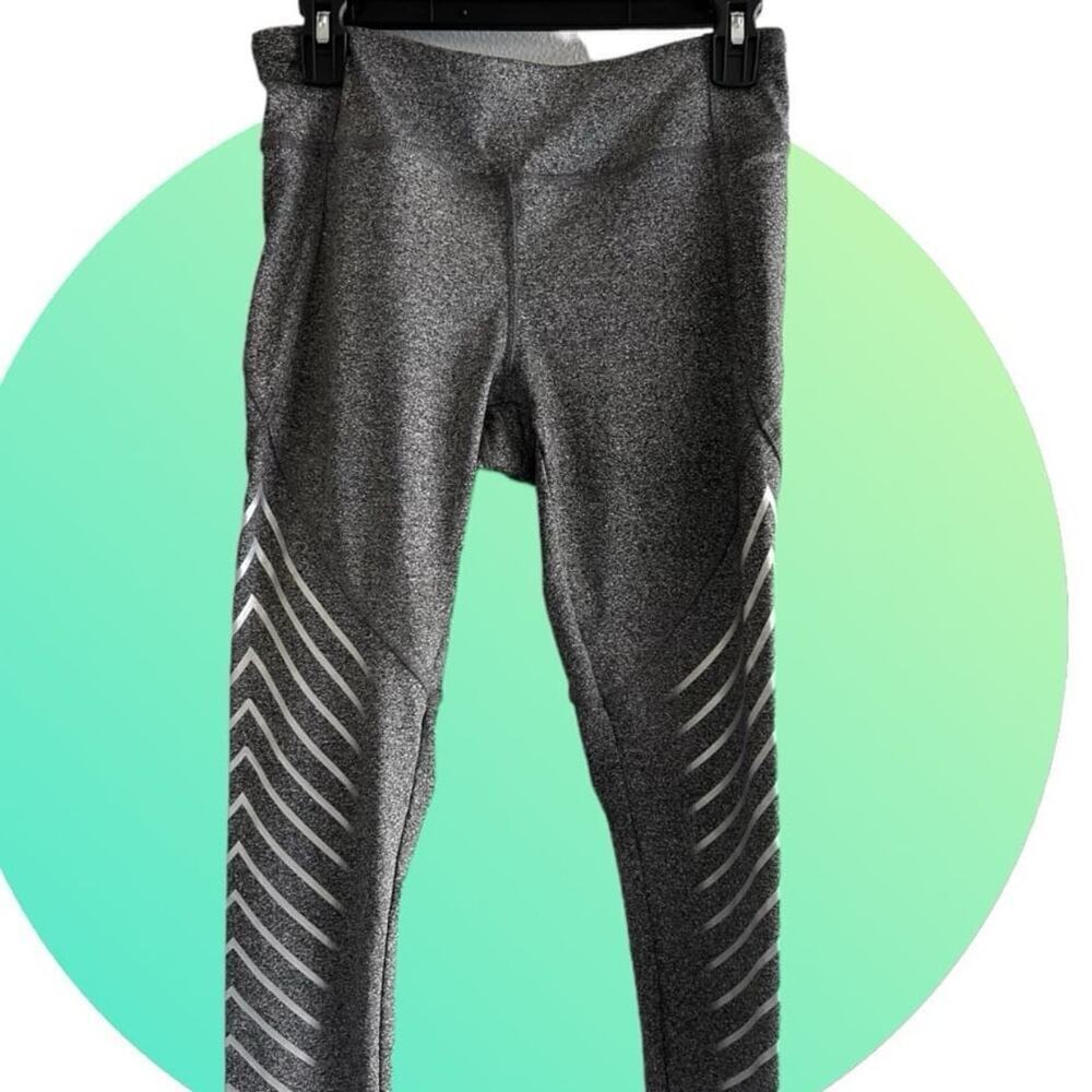 Jockey leggings, women's size S, gray with silver diagonal stripes